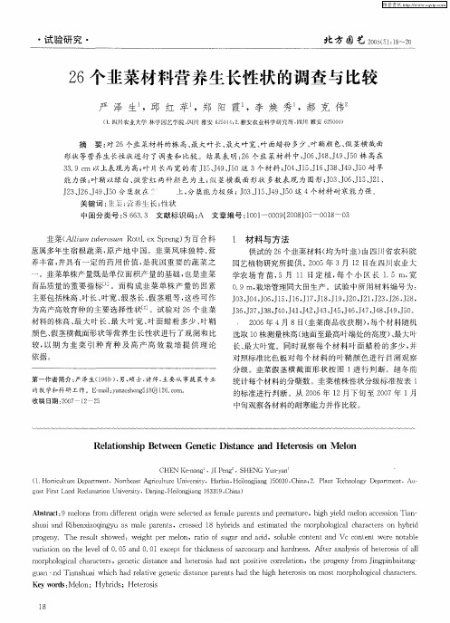 26个韭菜材料营养生长性状的调查与比较