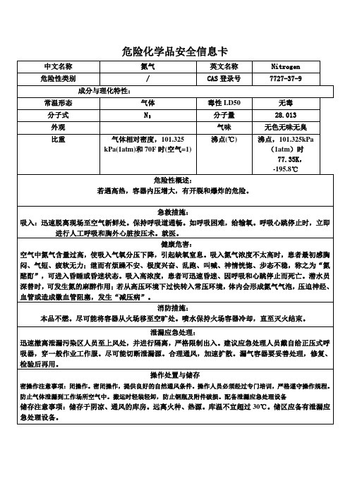 危险化学品安全信息卡