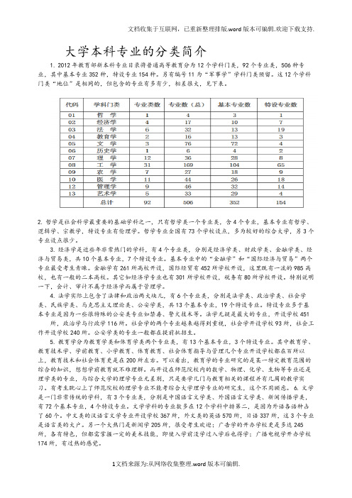 大学本科专业的分类简介