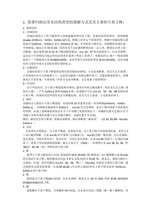 波谱作业 MS常见结构的离子峰