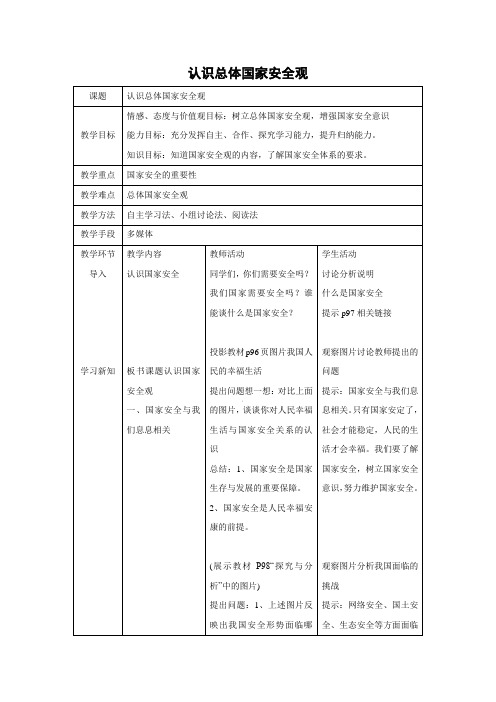 教学设计4：9.1 认识总体国家安全观