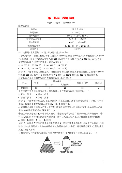 高考政治一轮复习 第三单元检测试题课时训练(含解析)