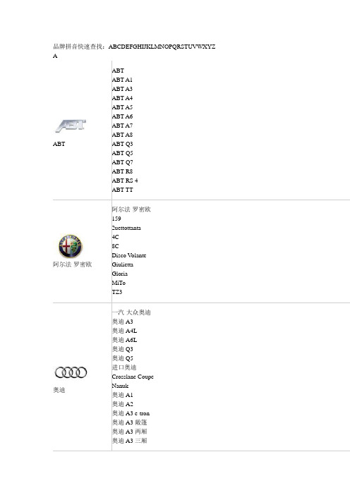 汽车品牌拼音快速查找