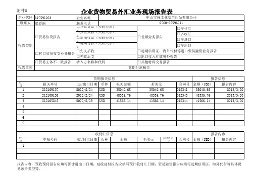 企业货物贸易外汇业务现场报告表