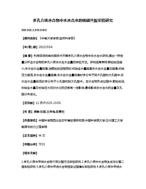 多孔介质水合物中未水合水的核磁共振实验研究