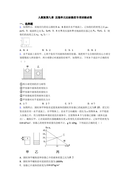 人教版第九章 压强单元达标提优专项训练试卷