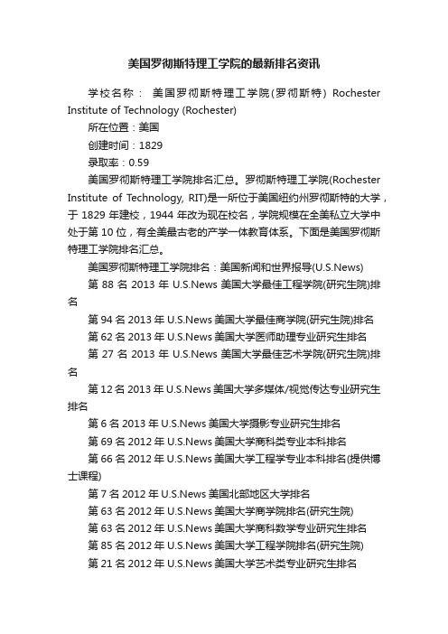 美国罗彻斯特理工学院的最新排名资讯