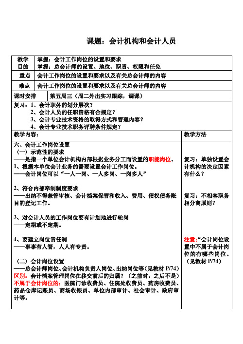 会计工作岗位设置