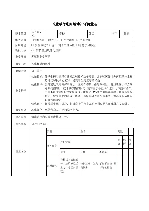 《篮球行进间运球》评价量规