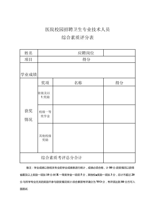 县医院校园招聘卫生专业技术人员综合素质评分表模版