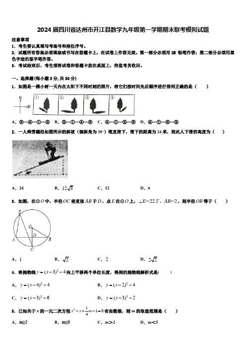 2024届四川省达州市开江县数学九年级第一学期期末联考模拟试题含解析