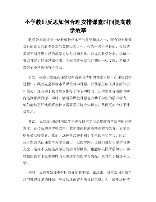 小学教师反思如何合理安排课堂时间提高教学效率