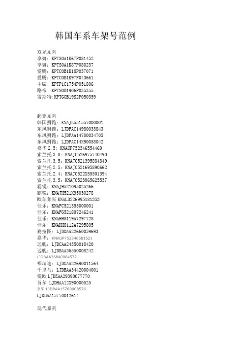 韩国车系车架号范例