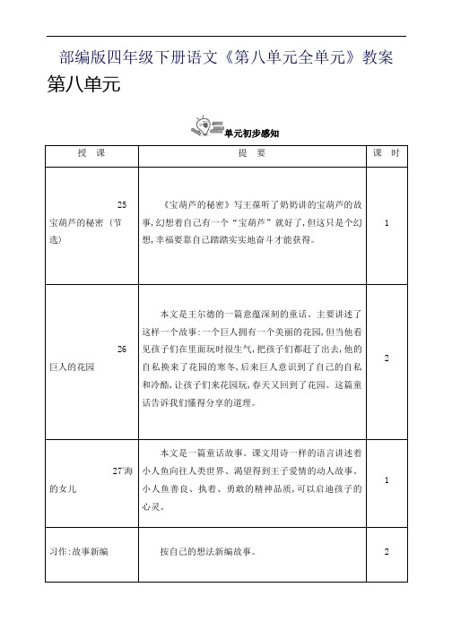 部编版四年级下册语文《第八单元全单元》教案