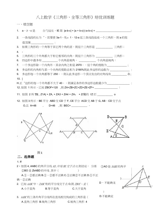 八上数学《三角形、全等三角形》培优训练题