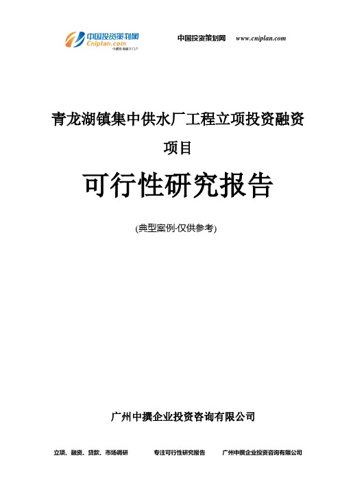 青龙湖镇集中供水厂工程融资投资立项项目可行性研究报告(非常详细)