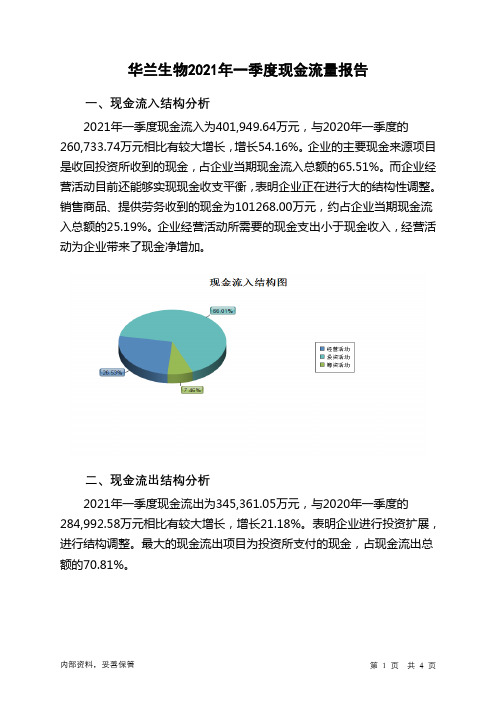 华兰生物2021年一季度现金流量报告