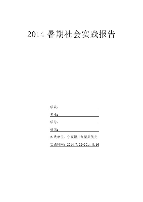 2014暑期社会实践报告