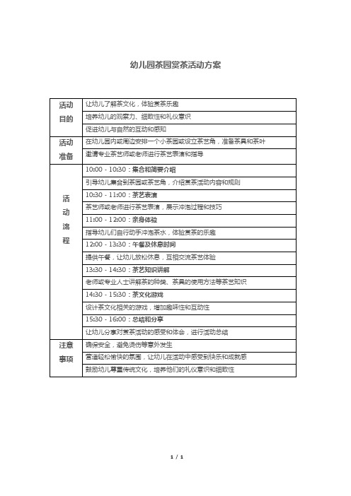 幼儿园茶园赏茶活动方案