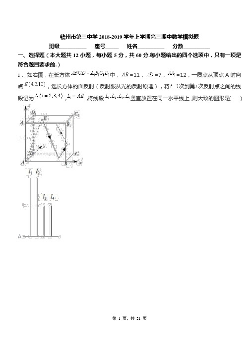 赣州市第三中学2018-2019学年上学期高三期中数学模拟题