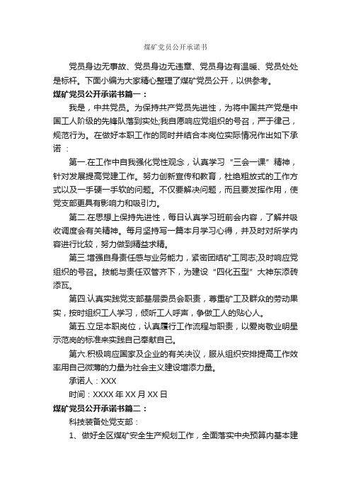 煤矿党员公开承诺书_承诺书_