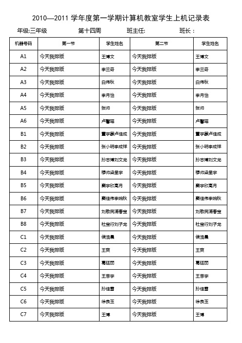 计算机教室学生上机记录表第14周