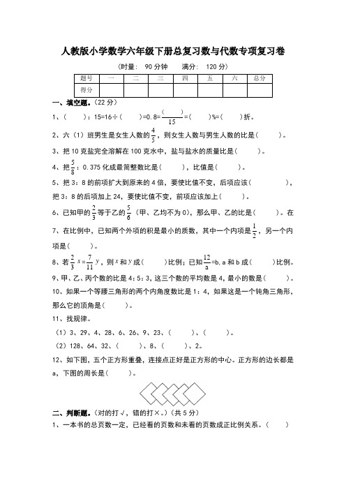 人教版小学数学六年级下册总复习数与代数专项复习卷