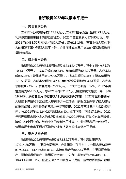 872018鲁班股份2022年决策水平分析报告