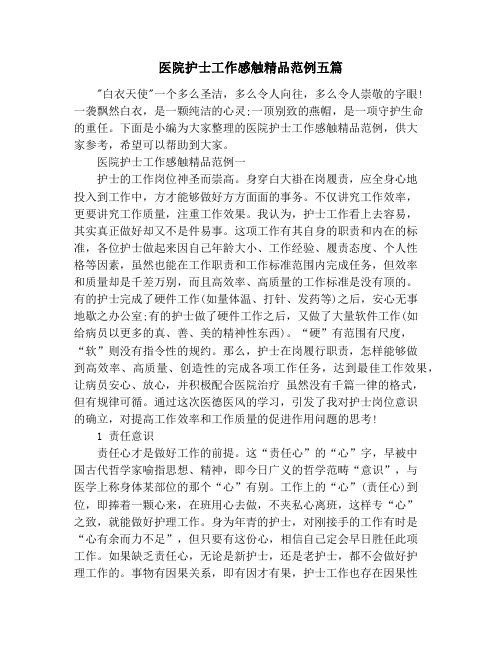 医院护士工作感触精品范例五篇