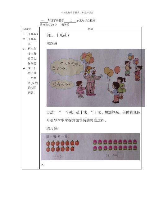 一年级数学下册第二单元知识点