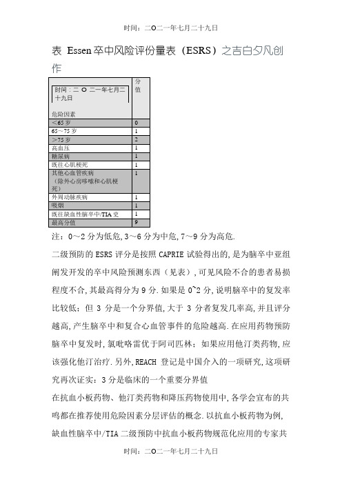 Essen卒中风险评分量表