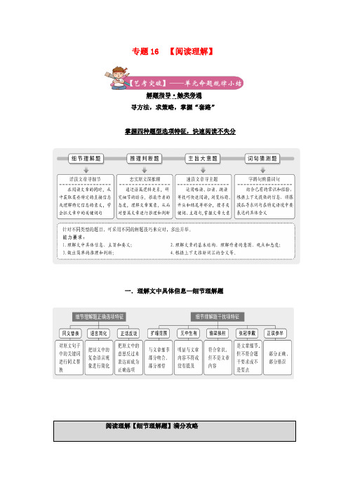 2021届高考英语二轮复习备考专项冲刺专题16阅读理解一含解析.doc