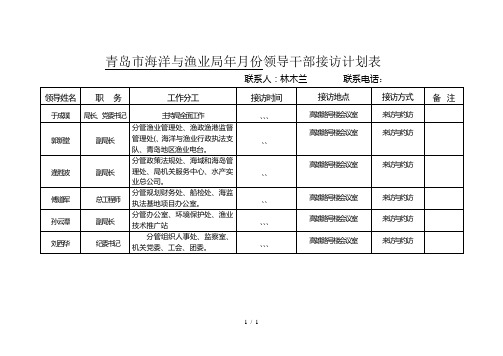 青岛市海洋与渔业局年1月份领导干部接访计划表