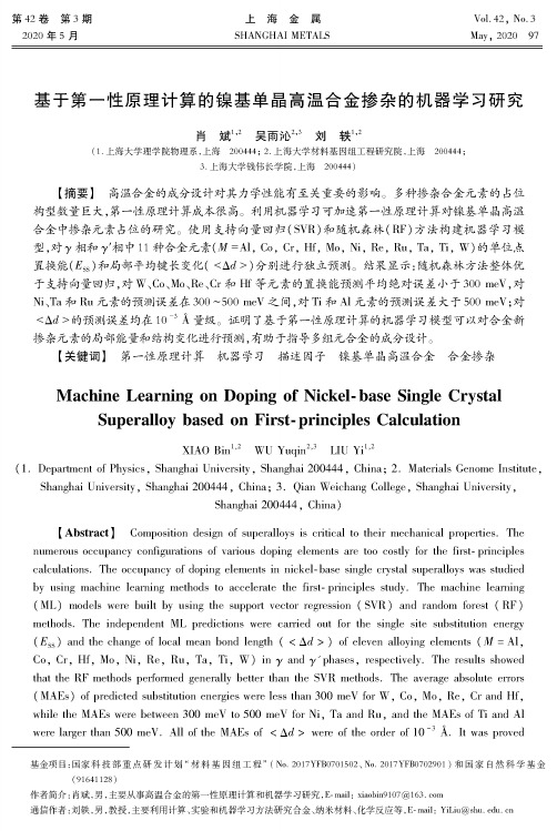 基于第一性原理计算的镍基单晶高温合金掺杂的机器学习研究