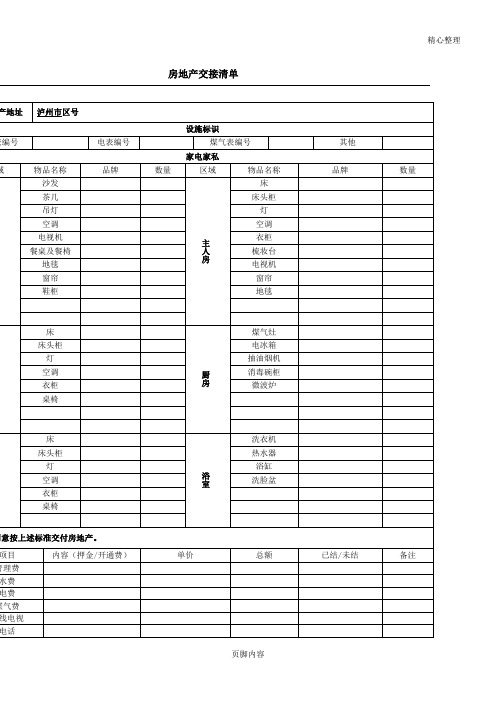 房屋租赁室内物品交接清单