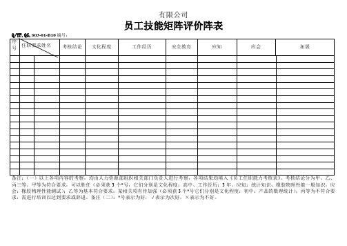 TS16949体系员工技能矩阵评价阵表