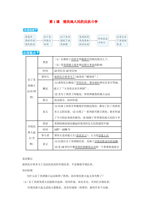 九年级历史下册第1单元殖民地人民的反抗与资本主义制度的扩展第1课殖民地人民的反抗斗争小册新人教版