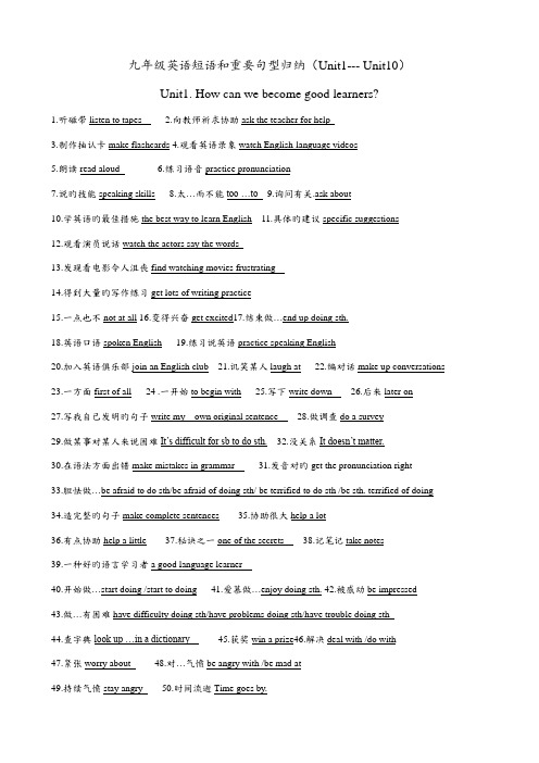 2022年人教版九年级英语短语和重要句型归纳