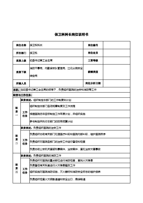 保卫科科长岗位说明书.doc