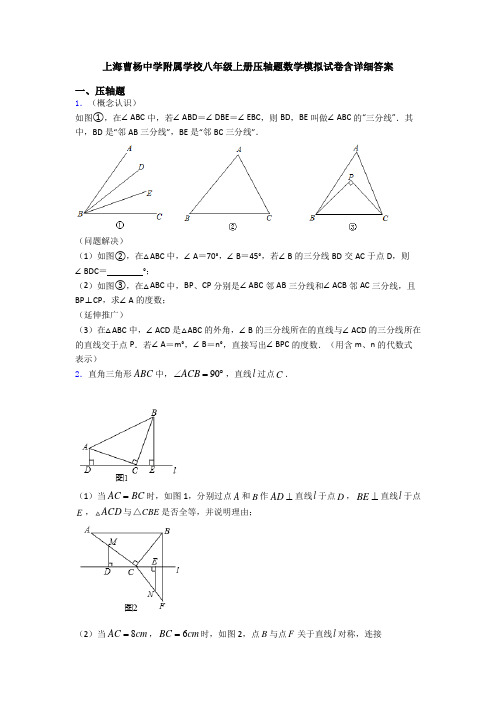 上海曹杨中学附属学校八年级上册压轴题数学模拟试卷含详细答案