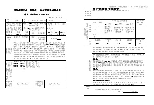 学科推荐申报副教授岗位任职资格综合表