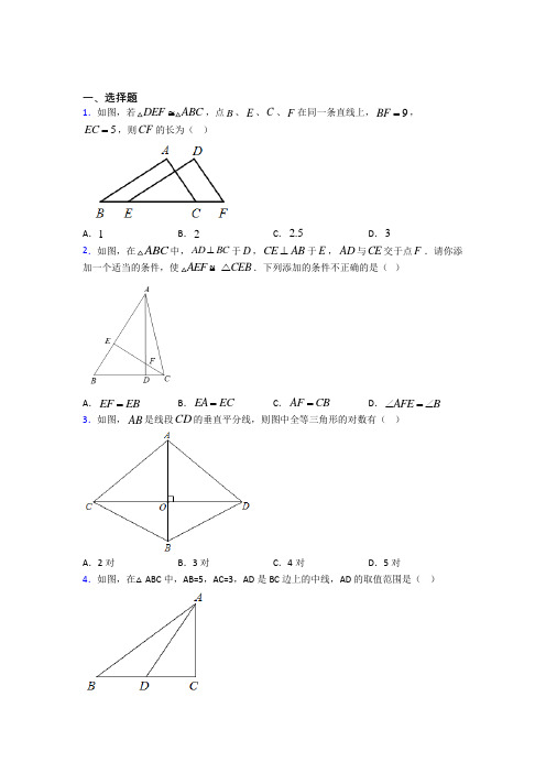 成都市实验外国语学校(西区)八年级数学上册第二单元《全等三角形》测试题(包含答案解析)