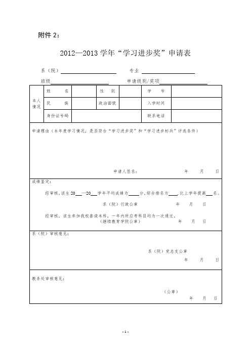 2012—2013学年“学习进步奖”和“学习进步标兵”申请表