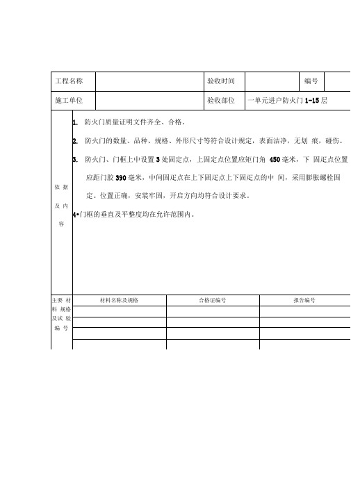 防火门____隐蔽工程检查验收记录