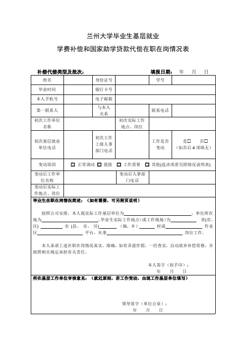 兰州大学毕业生基层就业学费补偿和国家助学贷款代偿在职在