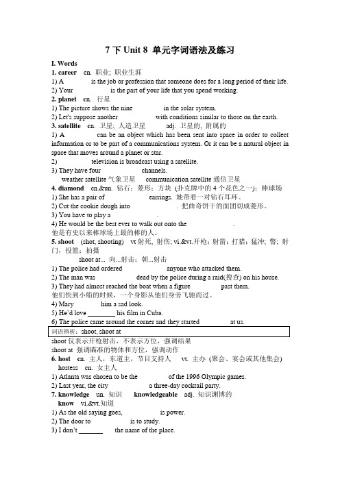 7B Unit 8 单元字词语法及练习