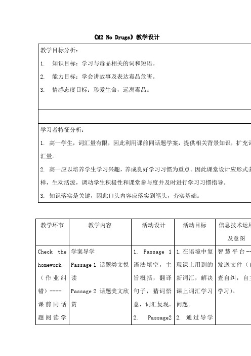 高中英语_M2 No Drugs教学设计学情分析教材分析课后反思