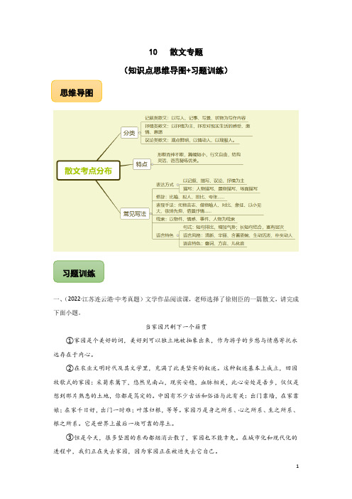 10 散文专题(知识点思维导图+习题训练)-备战2023年中考语文冲刺专题系列02(解析版)