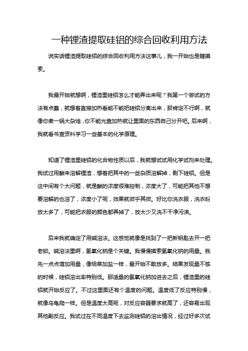 一种锂渣提取硅铝的综合回收利用方法