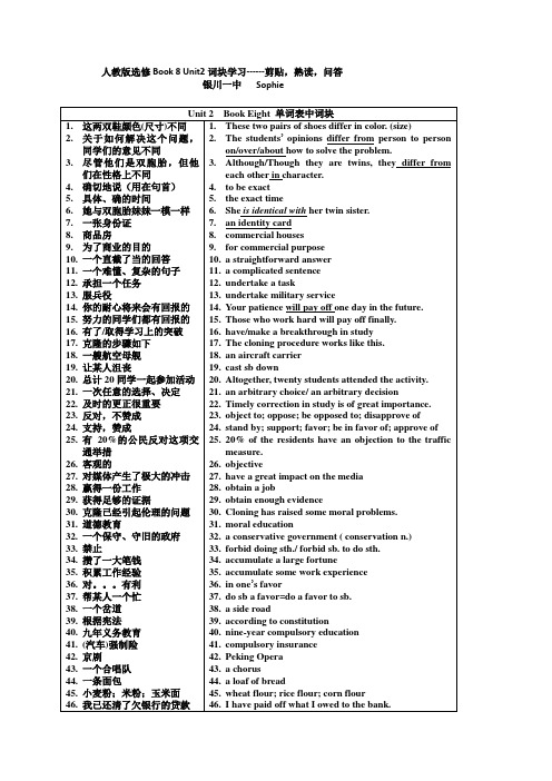 人教版选修8Unit 2词块学习